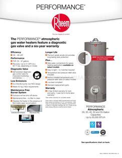 Rheem XG40S06EC34U0 Performance Water Heater Specifications Water