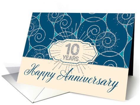 Employee Anniversary 10 Years Blue Swirls Card 1422010