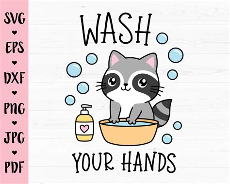 Wash Your Hands SVG Cute Raccoon Washing Hands Cut File Kids Bathroom ...