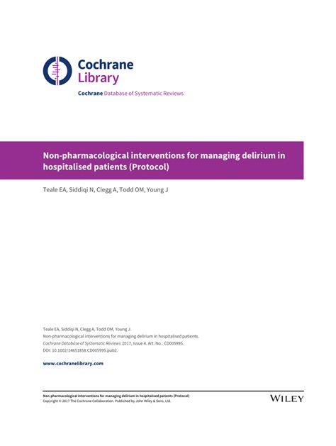 Pdf Non Pharmacological Interventions For Managing Delirium In