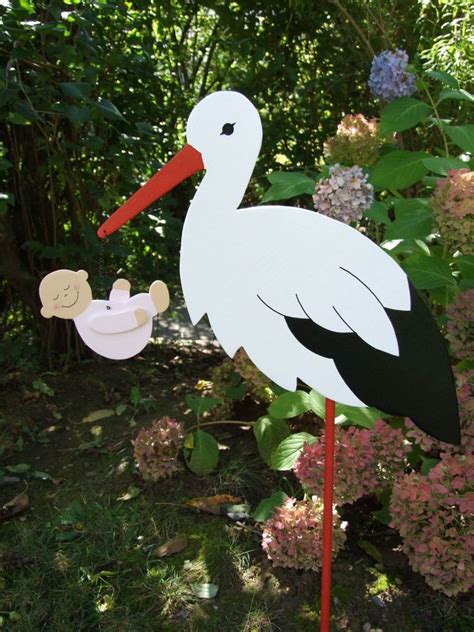 Storch Klapperstorch 80cm Aufgebaut Aus Holz Mit Baby Im Schnabel