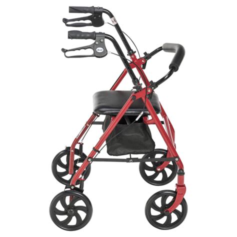 Drive Medical Four Wheel Walker Rollator With Fold Up Removable Back Support Red Drive