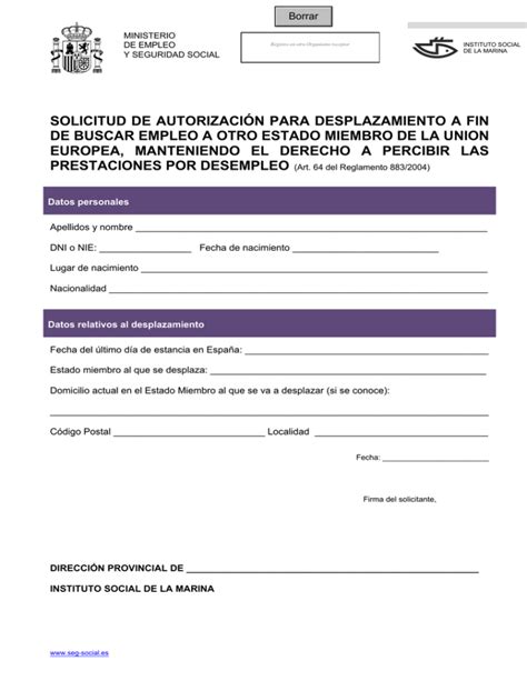 solicitud de autorización para desplazamiento a fin de buscar