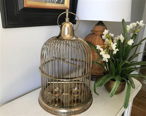 Brass Bird Cage Vintage Brass Bird Cage Tall With Ring Domed Bird