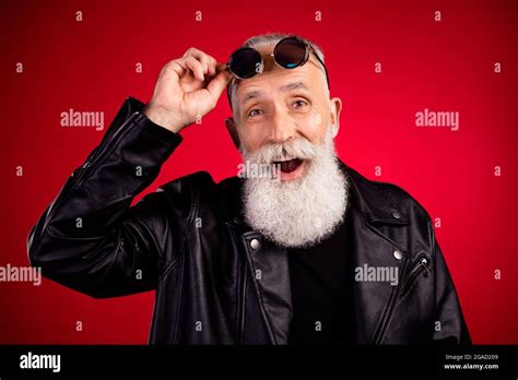 Portrait Of Attractive Fashionable Cheerful Amazed Grey Haired Man Good