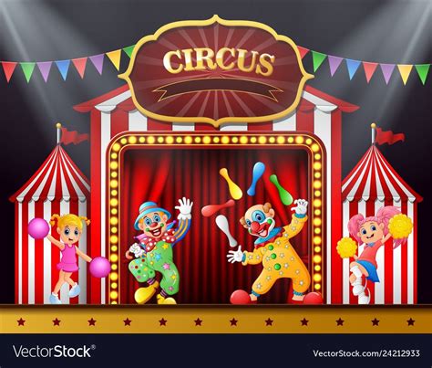 Cartoon Circus Show With Clowns On The Stage Vector Image On