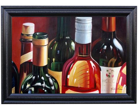 Wine Not Beautiful Oil Painting On Canvas Custom Framed Wine Bottles