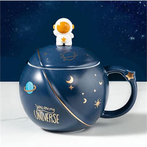 Taza kawaii de astronauta taza de cerámica taza de café con tapa y