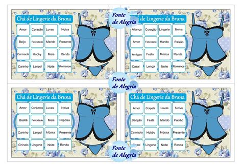 Cartelas de Bingo para Chá de Lingerie Elo Produtos Especiais