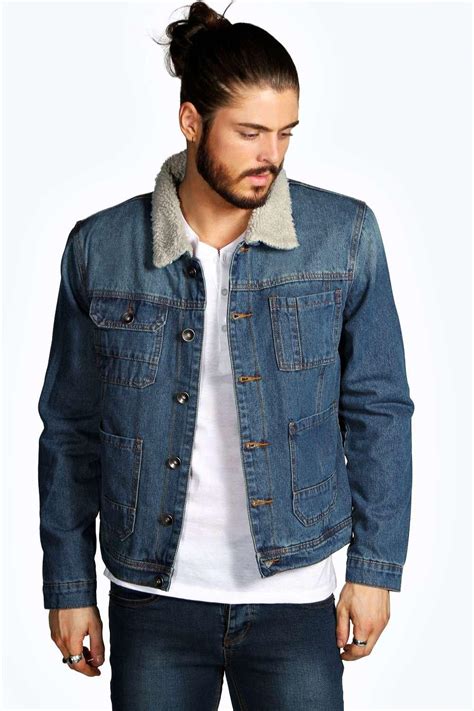 Denim Jacket With Borg Collar At