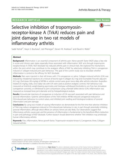 PDF Selective Inhibition Of Tropomyosin Receptor Kinase A TrkA