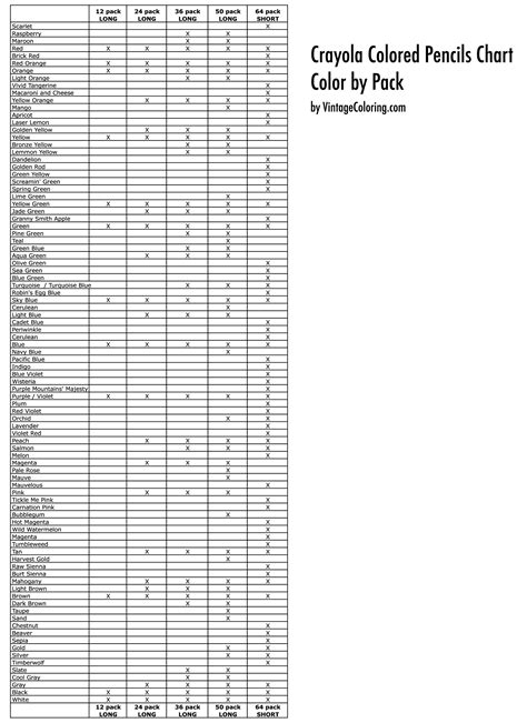 Crayola Color Chart Printable