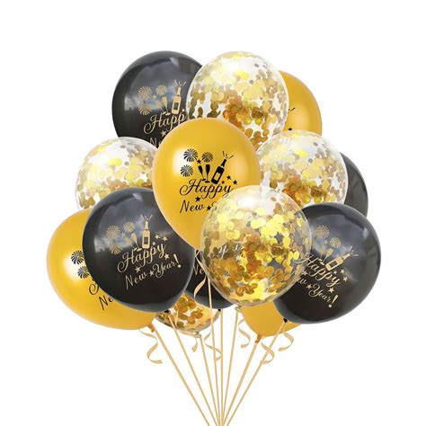 NUOLUX 15pcs Happy New Year Balloons Set Latex Balloons Party Decoration Printing Confetti ...