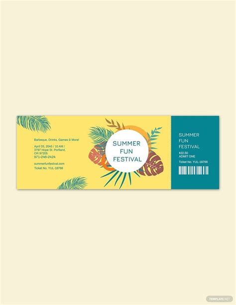 Summer Festival Ticket Template in Illustrator, PSD, Pages, Publisher ...