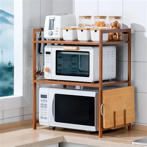 Storage Shelves Home Appliance Microwave Oven Rack Bamboo Kitchen