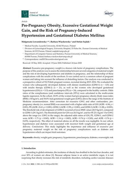 Pdf Pre Pregnancy Obesity Excessive Gestational Weight Gain And The Risk Of Pregnancy