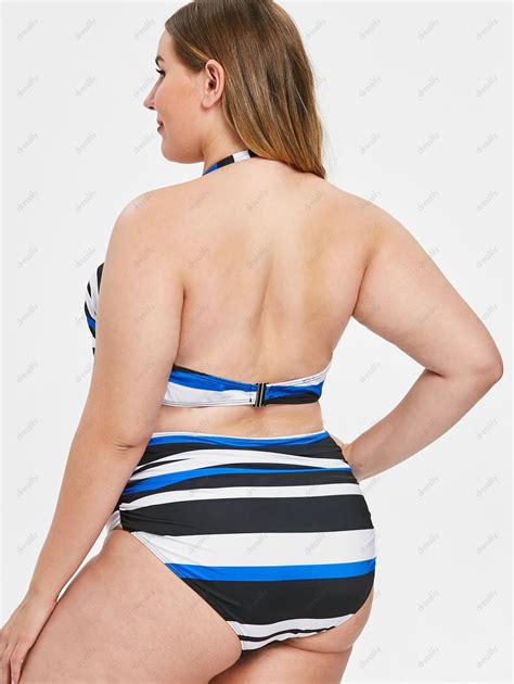 31 OFF 2021 Plus Size Striped Panel Underwire Bikini Set In