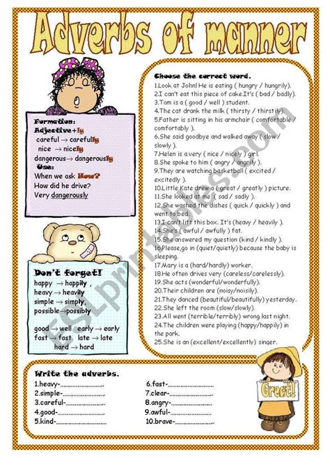 A Worksheet On Adverbs Of Manner Formation And Usagebw Version And Key Included Adverbs