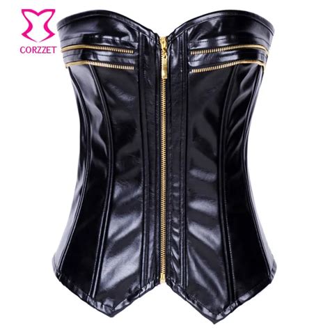 Burlesque Waist Slimming Corsets Women Black Leather Zipper Corset