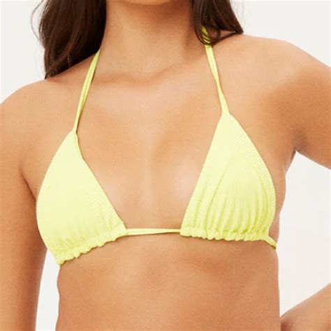 Frankie S Bikinis Swim Frankies Bikinis Sky Ribbed Triangle Bikini