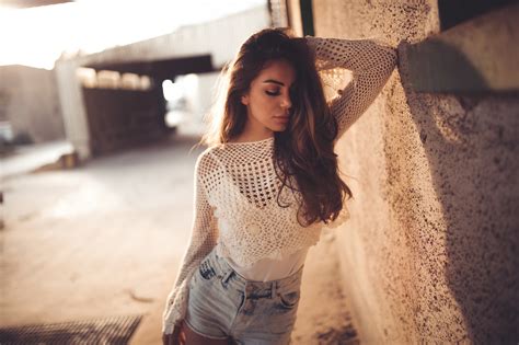 Women Portrait Brunette Face Depth Of Field Closed Eyes Hands On Head