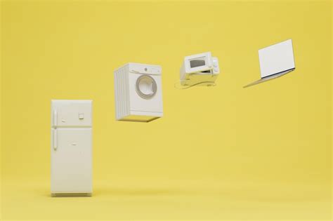 Premium Photo Household Appliances Of White Color Flying On A Yellow