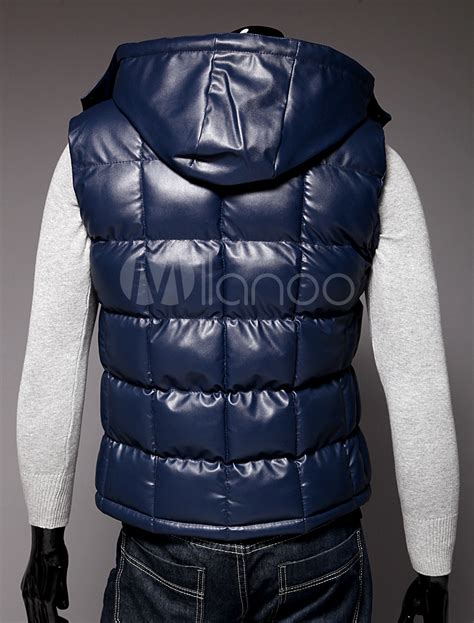 Smart PU Leather Sleeveless Hooded Mens Jacket - Milanoo.com