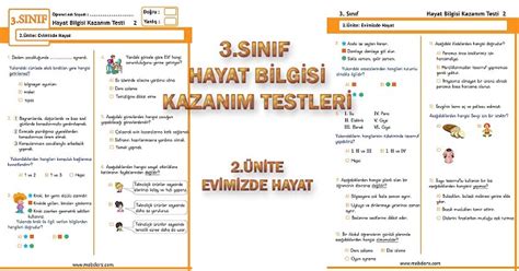 S N F Hayat Bilgisi Kazan M Testi Nite Evimizde Hayat Meb Ders