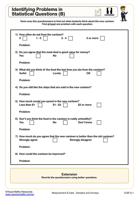 Identifying Problems In Statistical Questions B Worksheet PDF