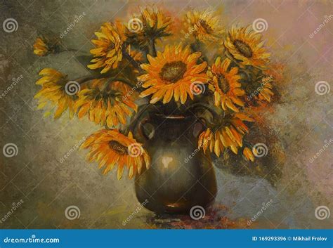 Sunflowers Oil Painting On Canvas Abstract Still Life Of Sunflowers In