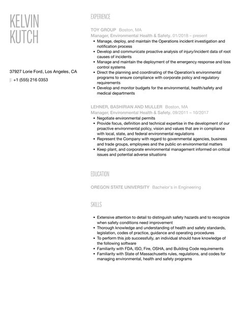 Manager Environmental Health Safety Resume Samples Velvet Jobs