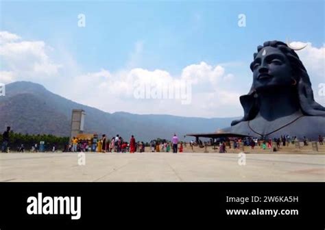 COIMBATORE INDIA March 20 2021 Adiyogi Shiva Statue People Are