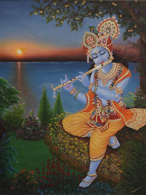 Murli Manohara The Beauty Of Krishna Playing His Flute Gold Wood