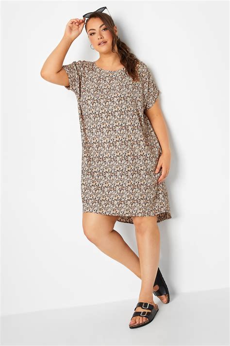 Yours Plus Size Brown Ditsy Print Shift Dress Yours Clothing