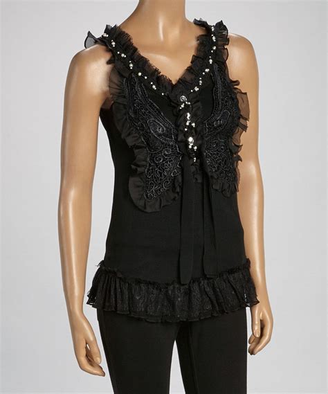 Love This Pretty Angel Black Ruffle Silk Blend Sleeveless Top By Pretty