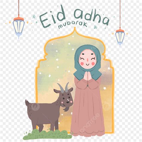 Schattige Eid Adha Mubarak Met Hijab Meisje Illustratie Eid Adha