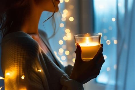 Premium Photo Woman Holding Lit Candle In Hand