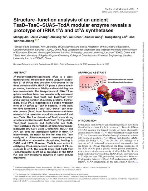 PDF Structurefunction Analysis Of An Ancient TsaDTsaCSUA5TcdA