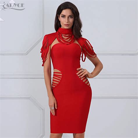 Adyce 2018 New Summer Bandage Dress Sexy Women Red Hollow Out