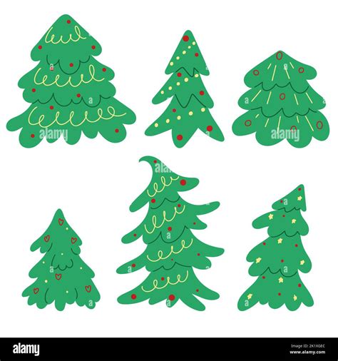 Christmas Decorated Fir Trees Clipart Set Stock Vector Image And Art Alamy