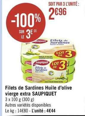 Promo Filets De Sardines Huile D Olive Vierge Extra Saupiquet Chez