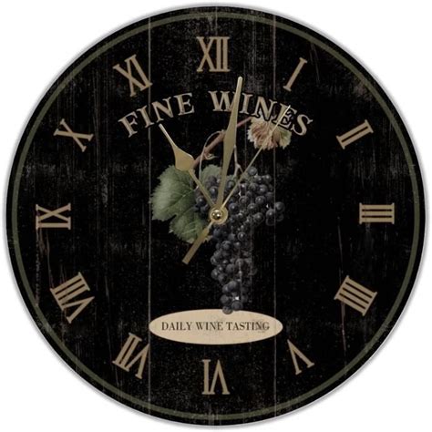 Horloge Murale En Bois À Quartz Silencieuse Avec Motif De Vins De