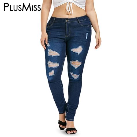 Plusmiss Plus Size 5xl 4xl Sexy Skinny Ripped Jeans Female Big Size