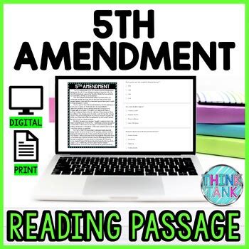 5th Amendment DIGITAL Reading Passage Questions Self Grading Think