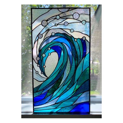 Stained Glass Ocean Wave In 2024 Stained Glass Mosaic Art Stain Glass Window Art Glass