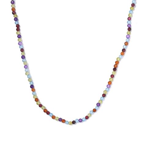 Buy Multi Gemstone Beaded Necklace 18 Inches In Platinum Over Sterling Silver 2810 Ctw At Shoplc