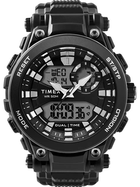 Timex Mens Dgtl Analog Digital 50mm Black Watch Resin Strap