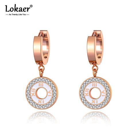 Lokaer L Stainless Steel Geometric Cz Crystal Hoop Earrings For