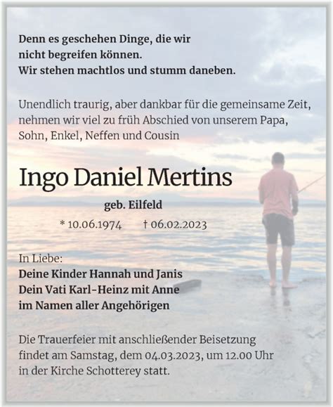 Traueranzeigen Von Ingo Daniel Mertins Abschied Nehmen De