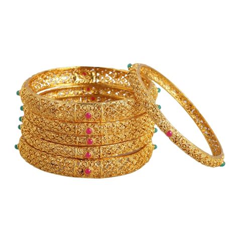 Accessher 22kt Gold Plated Set Of 6 Bangles Kundan Stone Studded